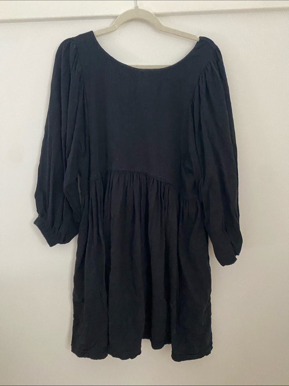 Free People Black Puff-Sleeve Mini Dress